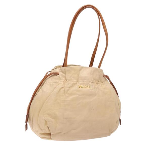 PRADA Tote Bag Leather Beige Gold - Picture 1 of 12